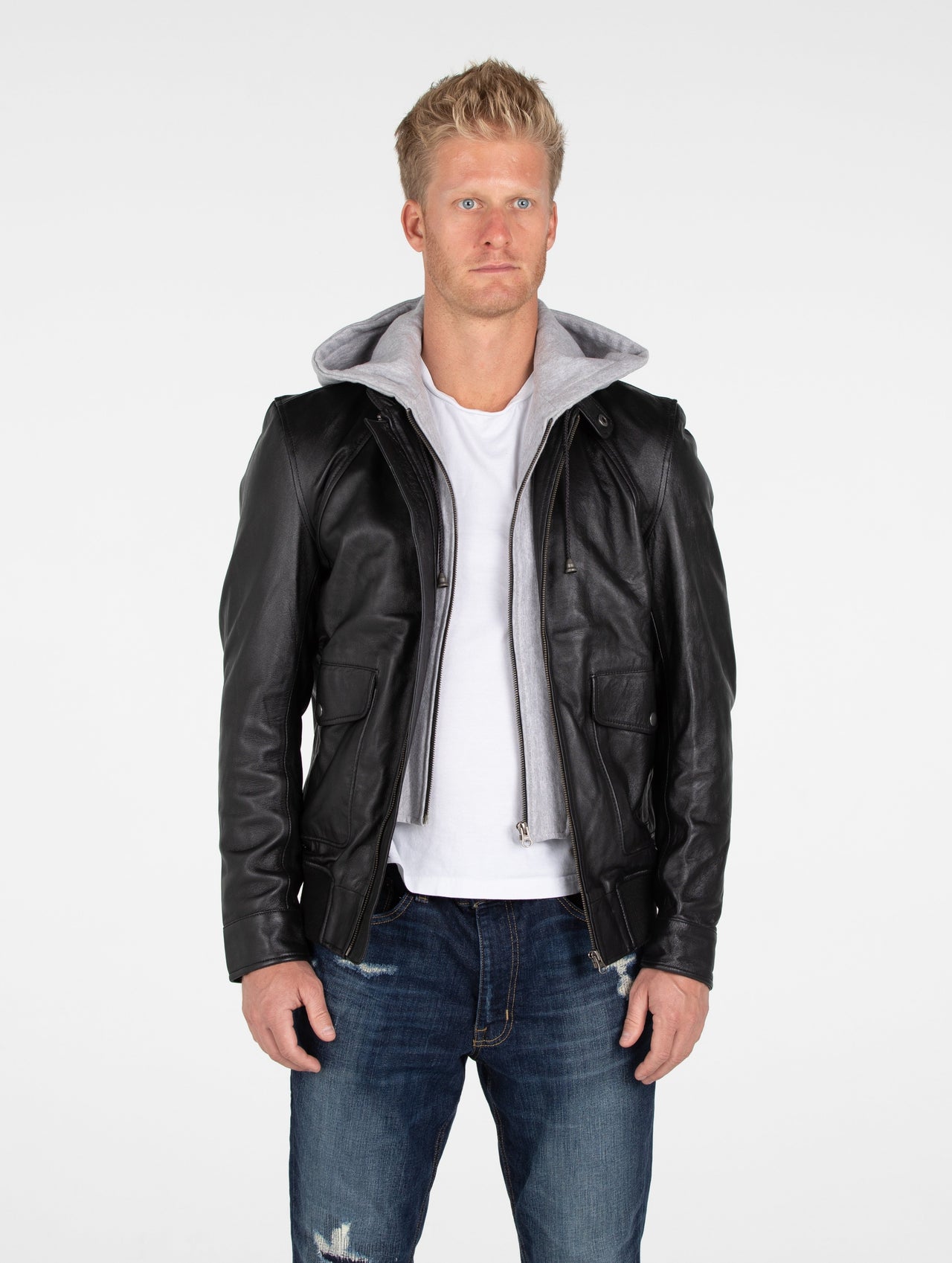 Fadcloset - Men's Lambskin Hooded Leather Bomber Jacket - 1 COLOR -