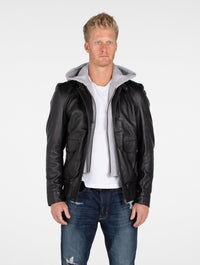 Thumbnail for Fadcloset - Men's Lambskin Hooded Leather Bomber Jacket - 1 COLOR -