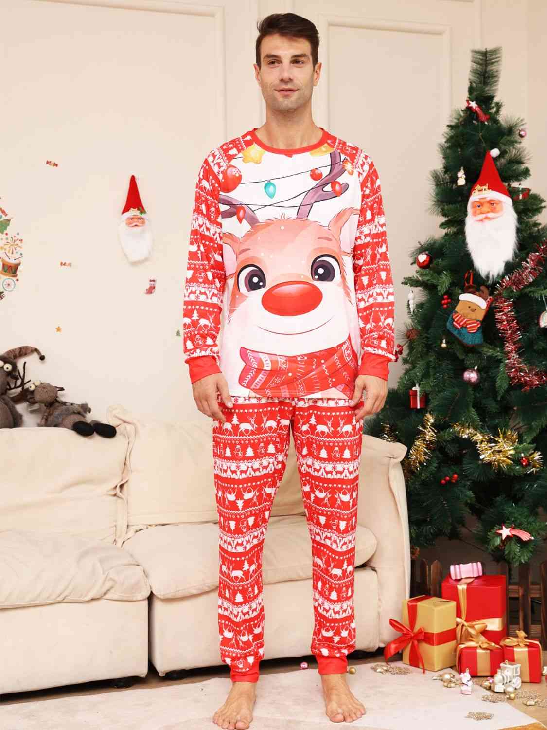 MEN Full Size Christmas Long Sleeve Top and Pants Set - T -