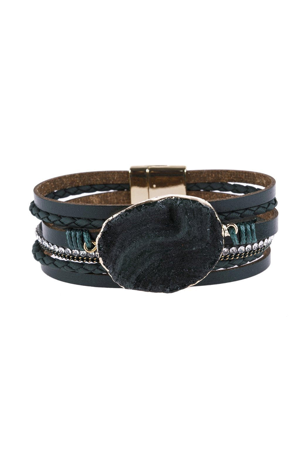 Riah Fashion - Large Semi Stone Leather Wrap Bracelet - 7 COLORS -