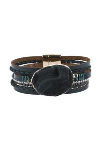 Thumbnail for Riah Fashion - Large Semi Stone Leather Wrap Bracelet - 7 COLORS -