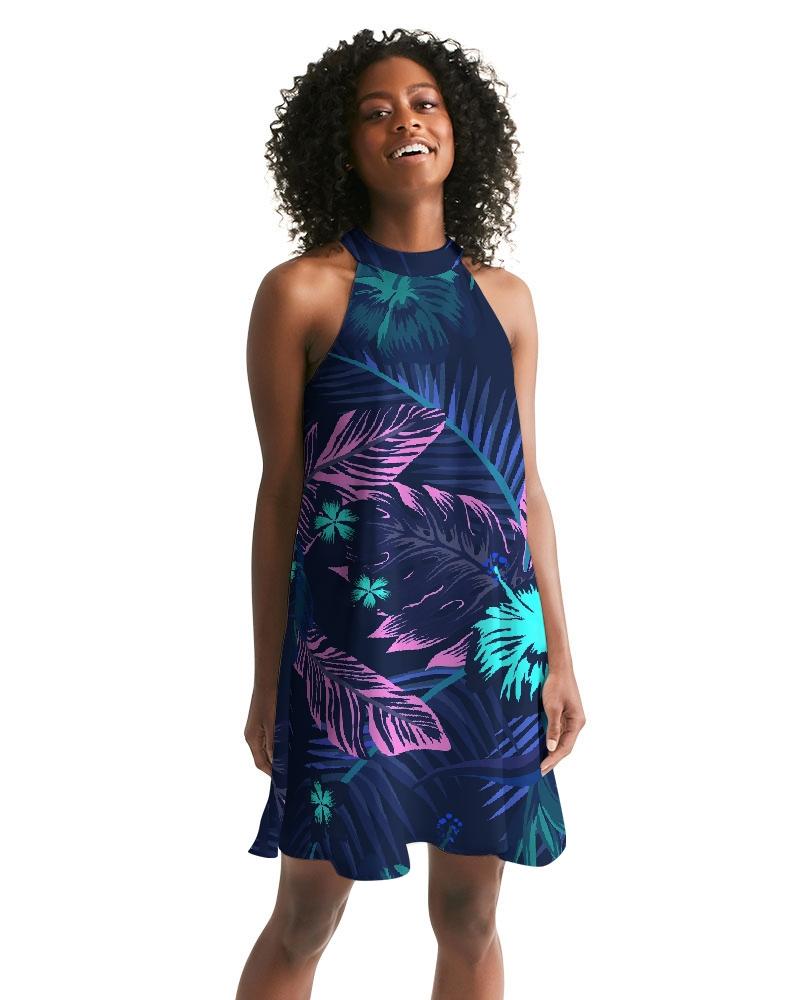 FYC - Women's Floral Veronica Casual Halter Dress - Beach or Everyday - 1 PATTERN