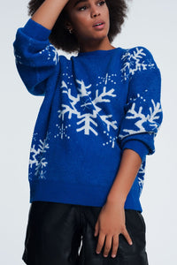 Thumbnail for Q2 - Blue Snowflake Sweater - SM., M - ONLY - 1 COLOR -