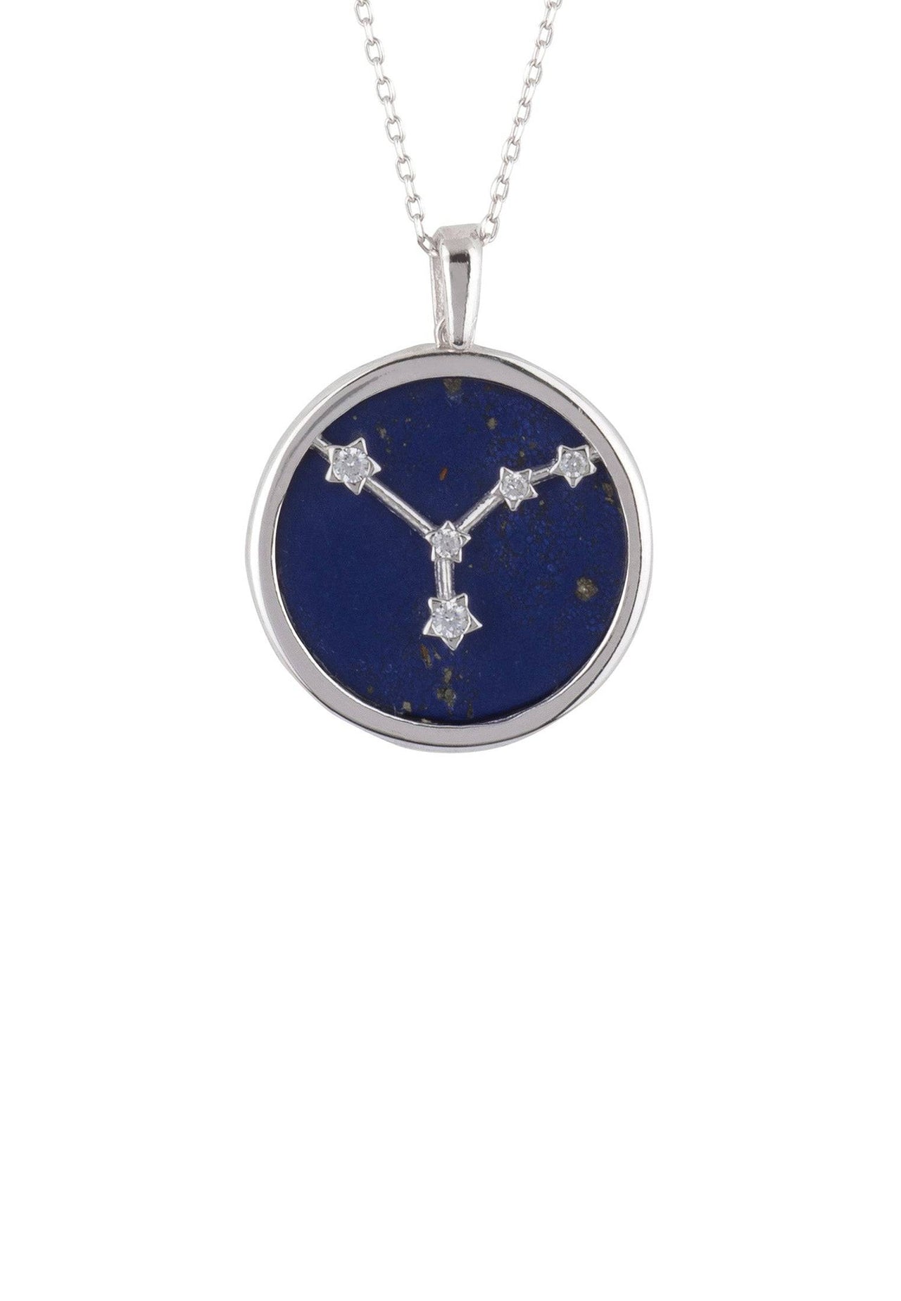 Zodiac Lapis Lazuli Gemstone Star Constellation Pendant Necklace Silver Cancer -