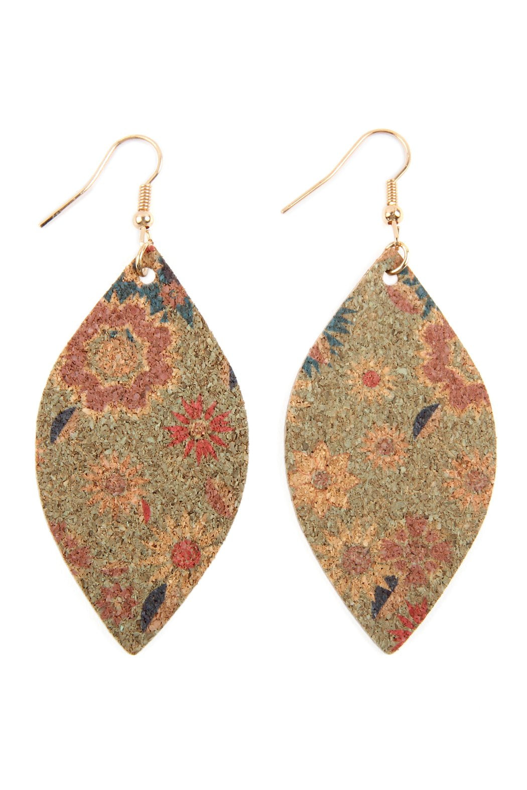 Flower Print Cork Marquise Earrings- Style 1 - 3 COLORS -