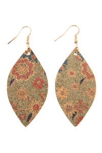 Thumbnail for Flower Print Cork Marquise Earrings- Style 1 - 3 COLORS -