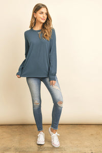 Thumbnail for Riah Fashion - Long Sleeve Round Neck Solid Top - 17 COLORS -