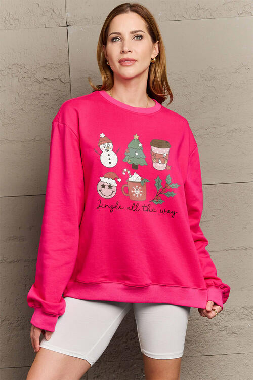 Simply Love Full Size JINGLE ALL THE WAY Long Sleeve Sweatshirt - SIZES S THRU 3XL - T - 4 COLORS -