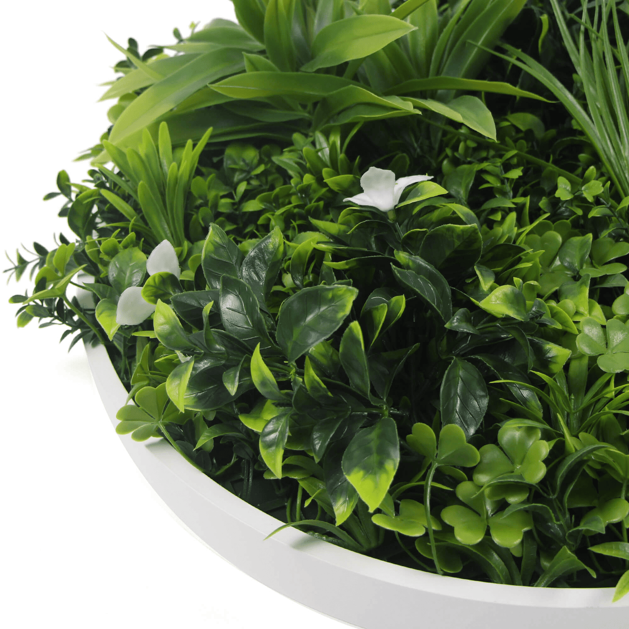 Luxury Artificial Green Wall Disc 20" White Frame UV Resistant