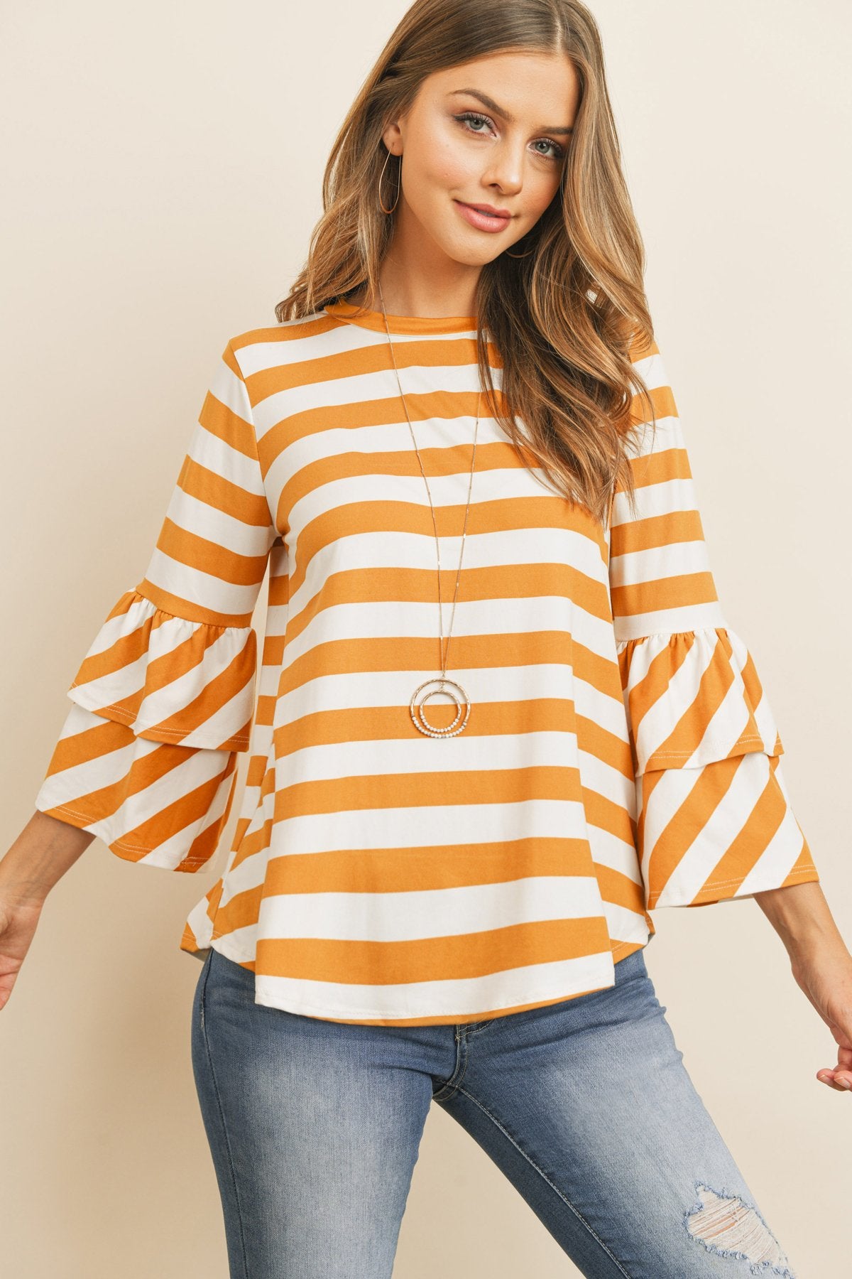 Riah Fashion - Double Ruffle Long Sleeve Top - 5 COLORS -