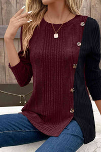 Thumbnail for Contrast Long Sleeve Knit Top - T - 6 COLORS -