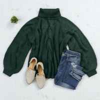 Thumbnail for Riah Fashion - Chunky Cable Knit Turtleneck Sweater - 9 COLORS -