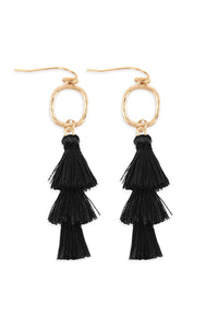 Thumbnail for Three Drop Tassel With Metal Hook Earrings - 11 COLORS -