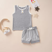 Thumbnail for Decorative Button Tank and Striped Shorts Set - 2 PCS. - T - 1 COLOR -