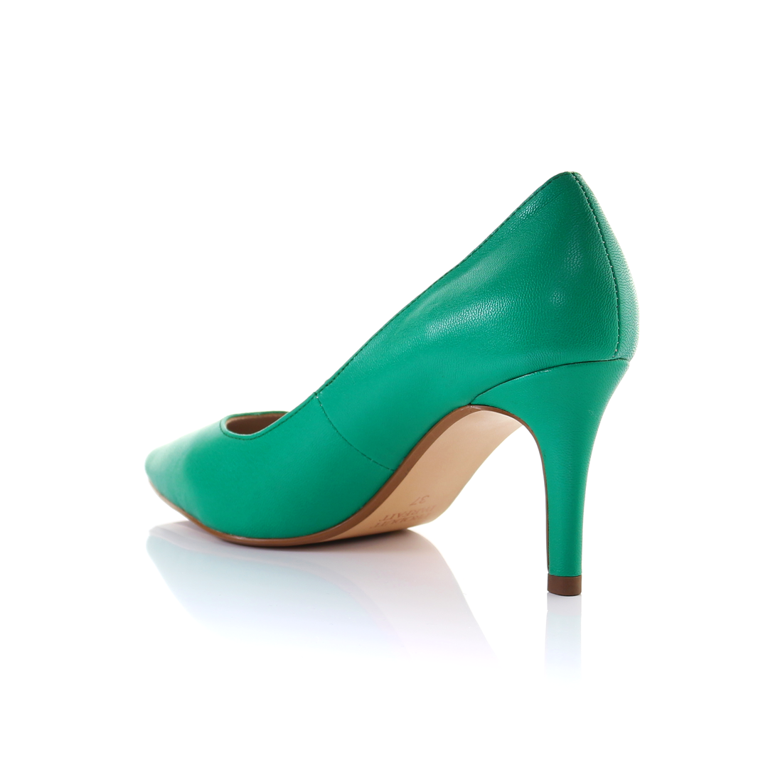 Leather 8cm Pin Heel Pointed Toe Pumps-Green