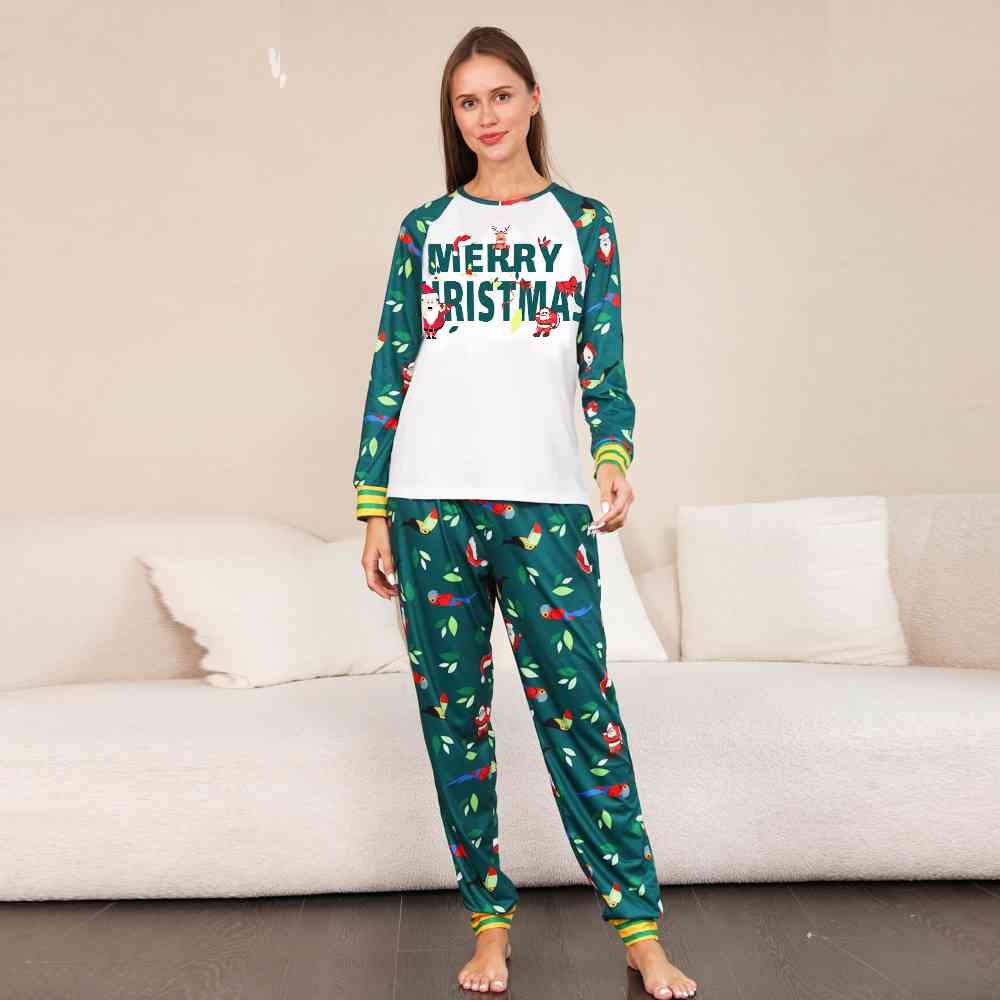 WOMEN MERRY CHRISTMAS Graphic Top and Printed Pants Set - T -