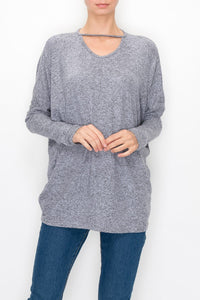 Thumbnail for Stylespect - Cutout Front Long Sleeve Top - Grey - 1 COLOR -