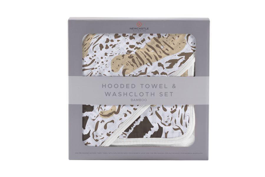 Newcastle - Animal Print Bamboo Hooded Towel and Washcloth Set - 1 COLOR -