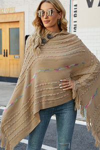 Thumbnail for Cloak Sleeve Fringe Detail Poncho - T - 6 COLORS -