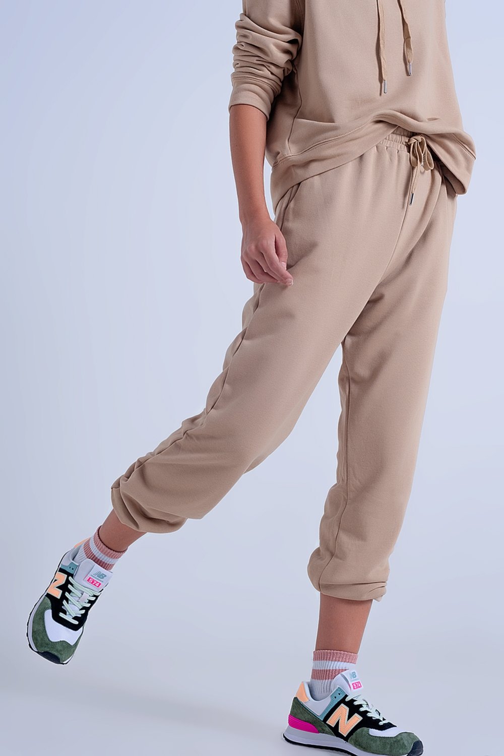 Q2 - Adjustable Waistband Joggers in Beige - 1 COLOR -