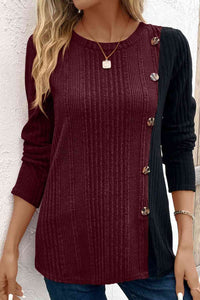 Thumbnail for Contrast Long Sleeve Knit Top - T - 6 COLORS -