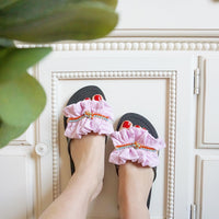 Thumbnail for SAND BY SAYA N.Y. - Pink Hudson Stripe Ruffle - Flat Flip Flops Sandal - 4 COLORS -