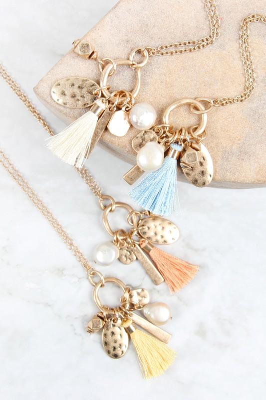 Pearl Tassel Cluster Pendant Necklace - 8 COLORS -