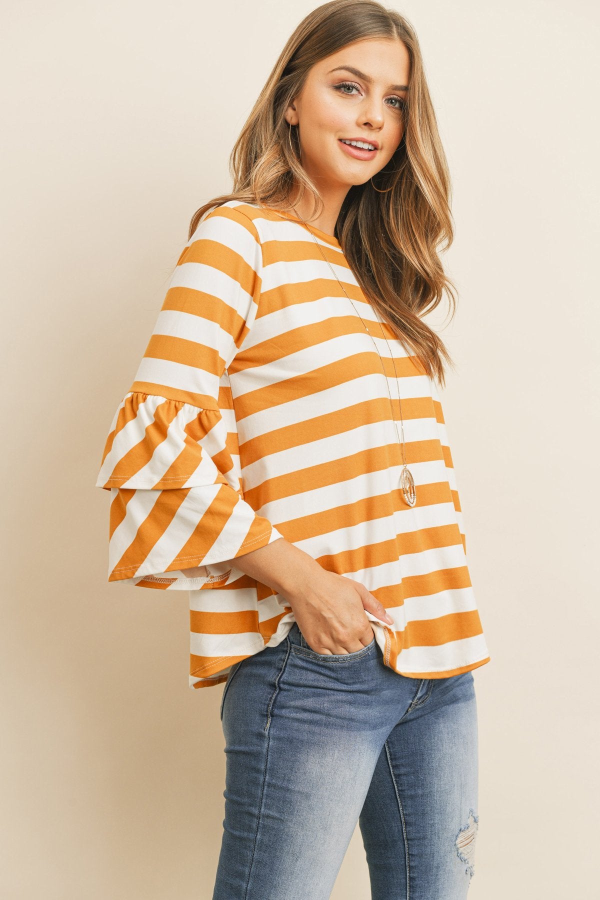 Riah Fashion - Double Ruffle Long Sleeve Top - 5 COLORS -