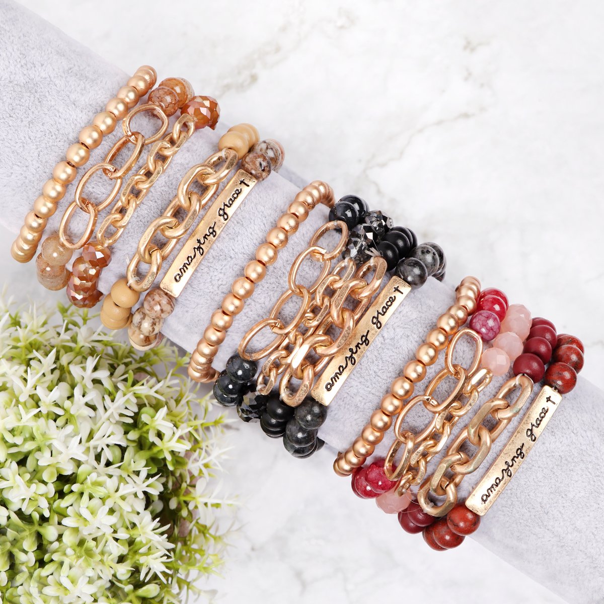 Riah Fashion - "Amazing Grace" Charm Multiline Beaded Bracelet - 8 COLOR STACKS -