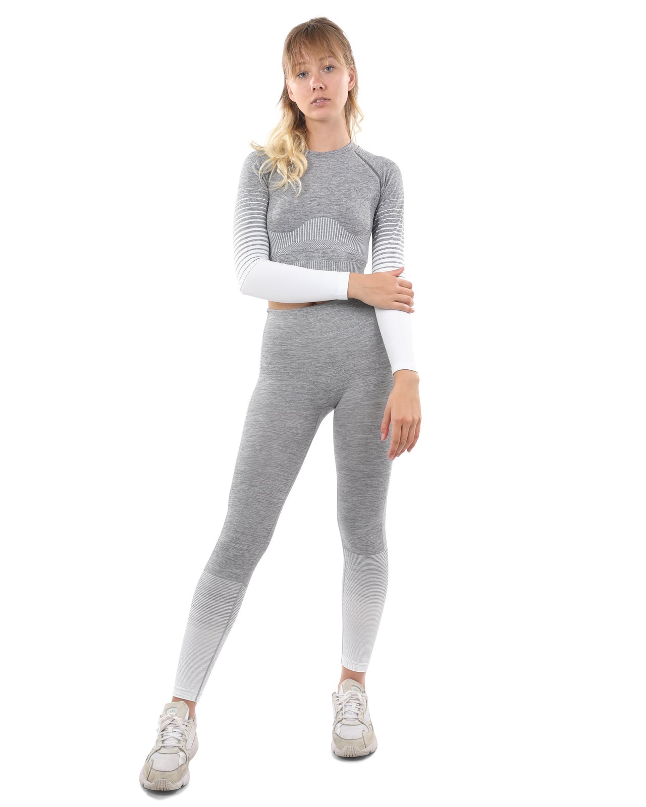 Savoy - Bocana Seamless Leggings & Sports Top Set - Grey & White - 2 PCS. - 1 COLOR -