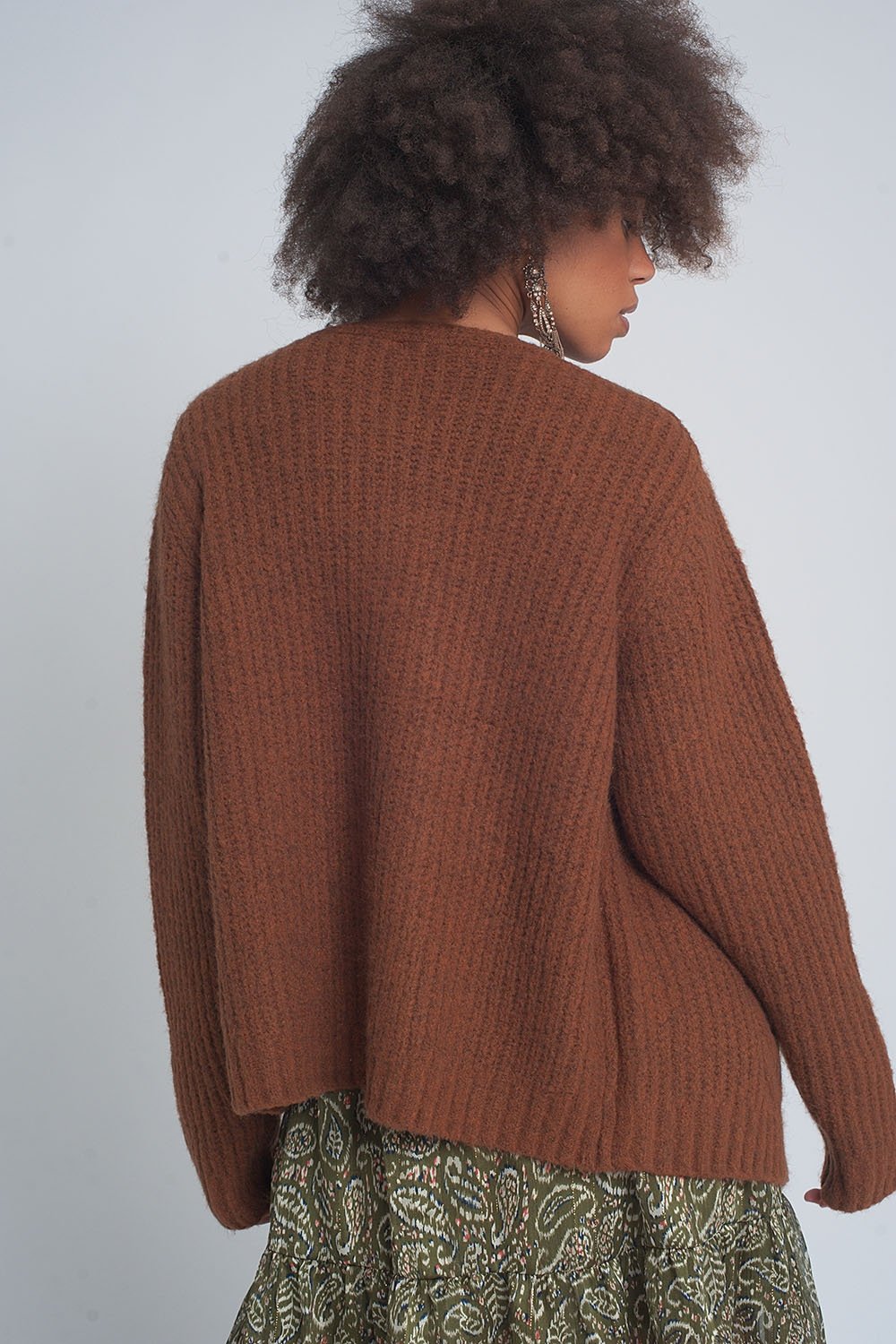 Q2 - Chunky Knit Cardigan in Brown - 1 COLOR -