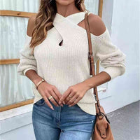 Thumbnail for Crisscross Cold-Shoulder Sweater - T - 4 COLORS -