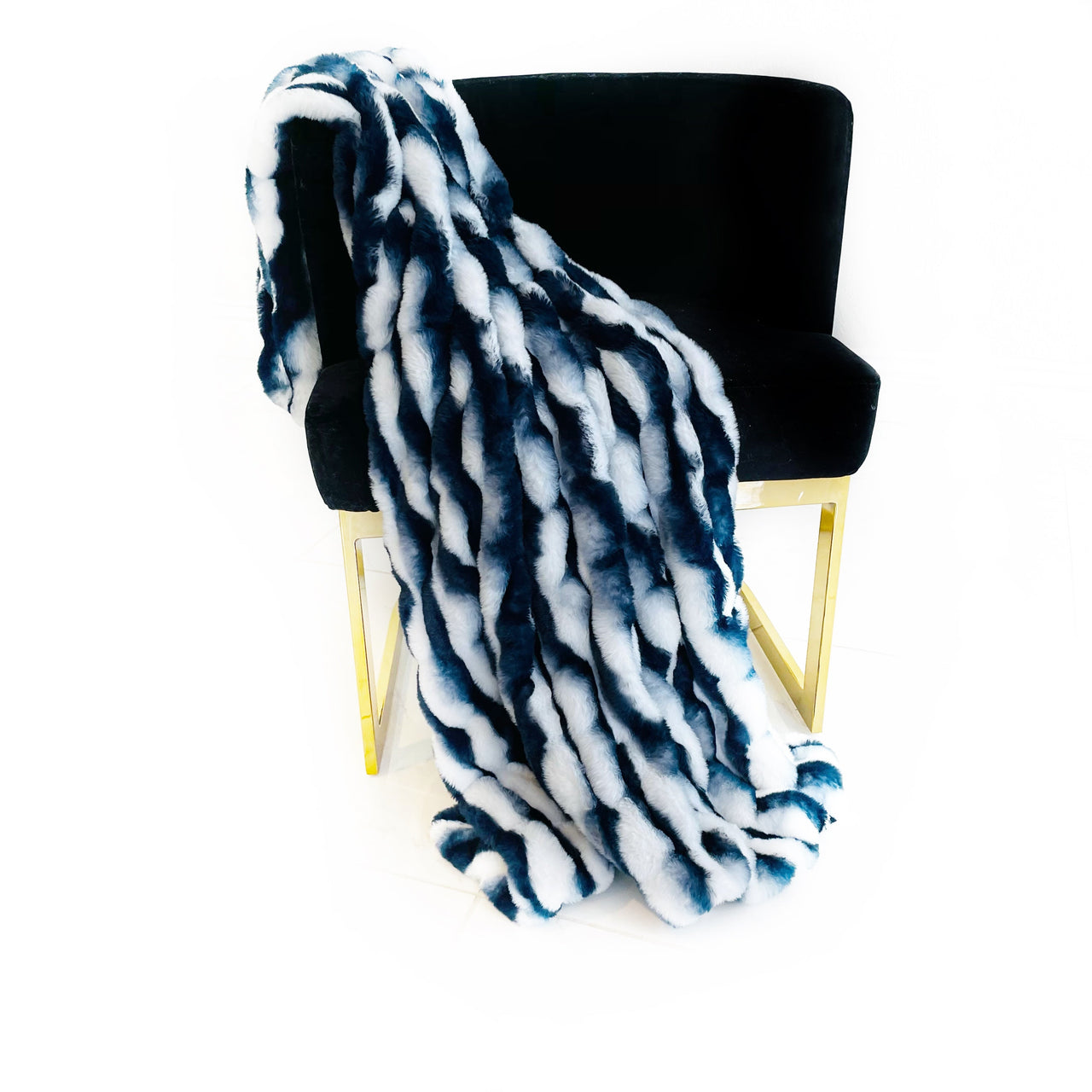 Plutus White Navy Snow Chinchilla Faux Fur Luxury Throw Blanket - 14 SIZES -