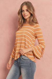 Thumbnail for Riah Fashion - Stripe Flutter Sleeve Tie Top - 3 COLORS -