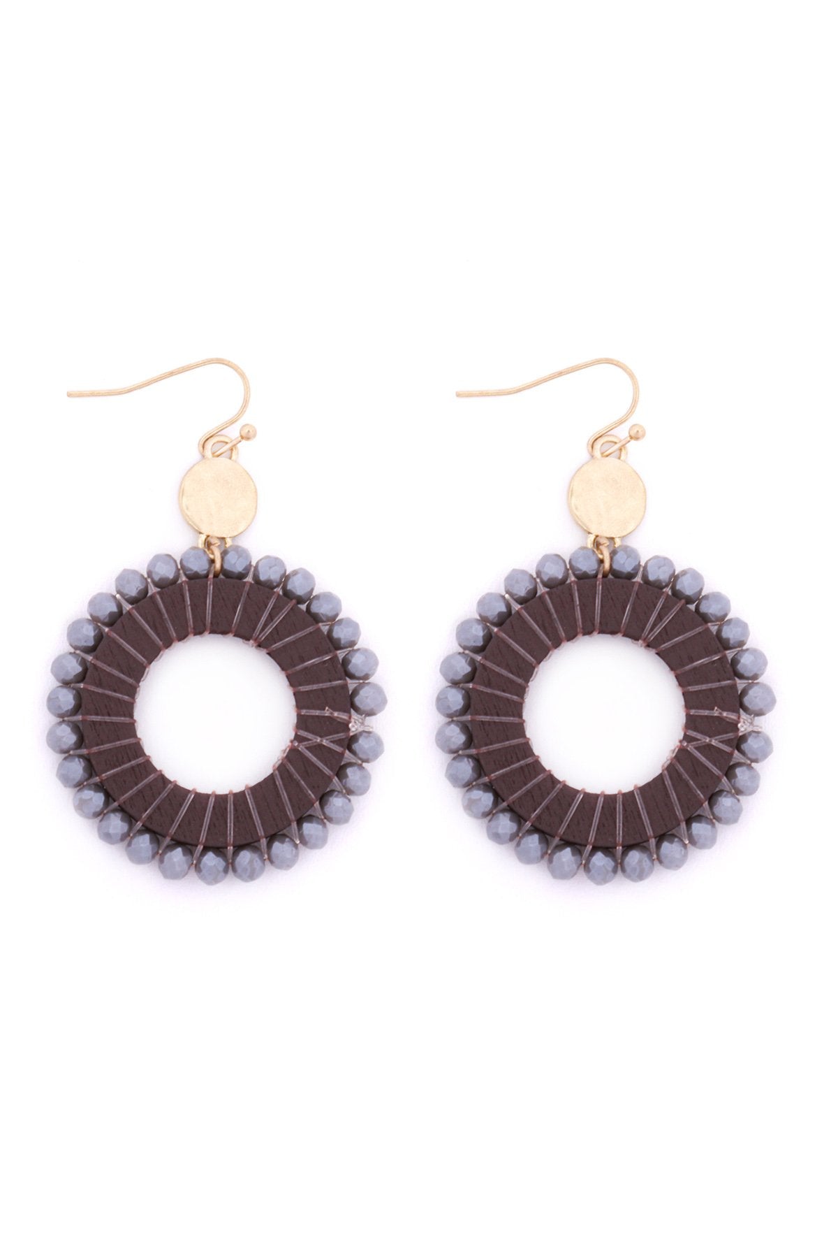 Riah Fashion - Glass Beaded Wood Hoop Drop Earrings - 4 COLORS