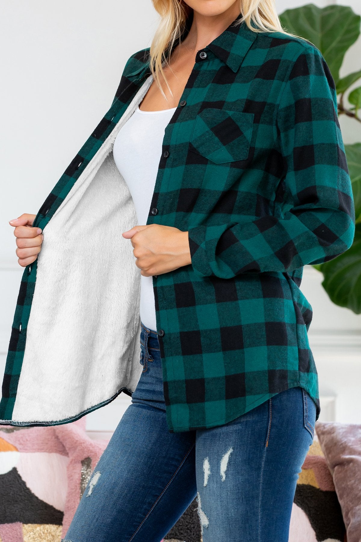 Riah Fashion - Sherpa Lined Plaid Flannel Top - 5 COLORS -