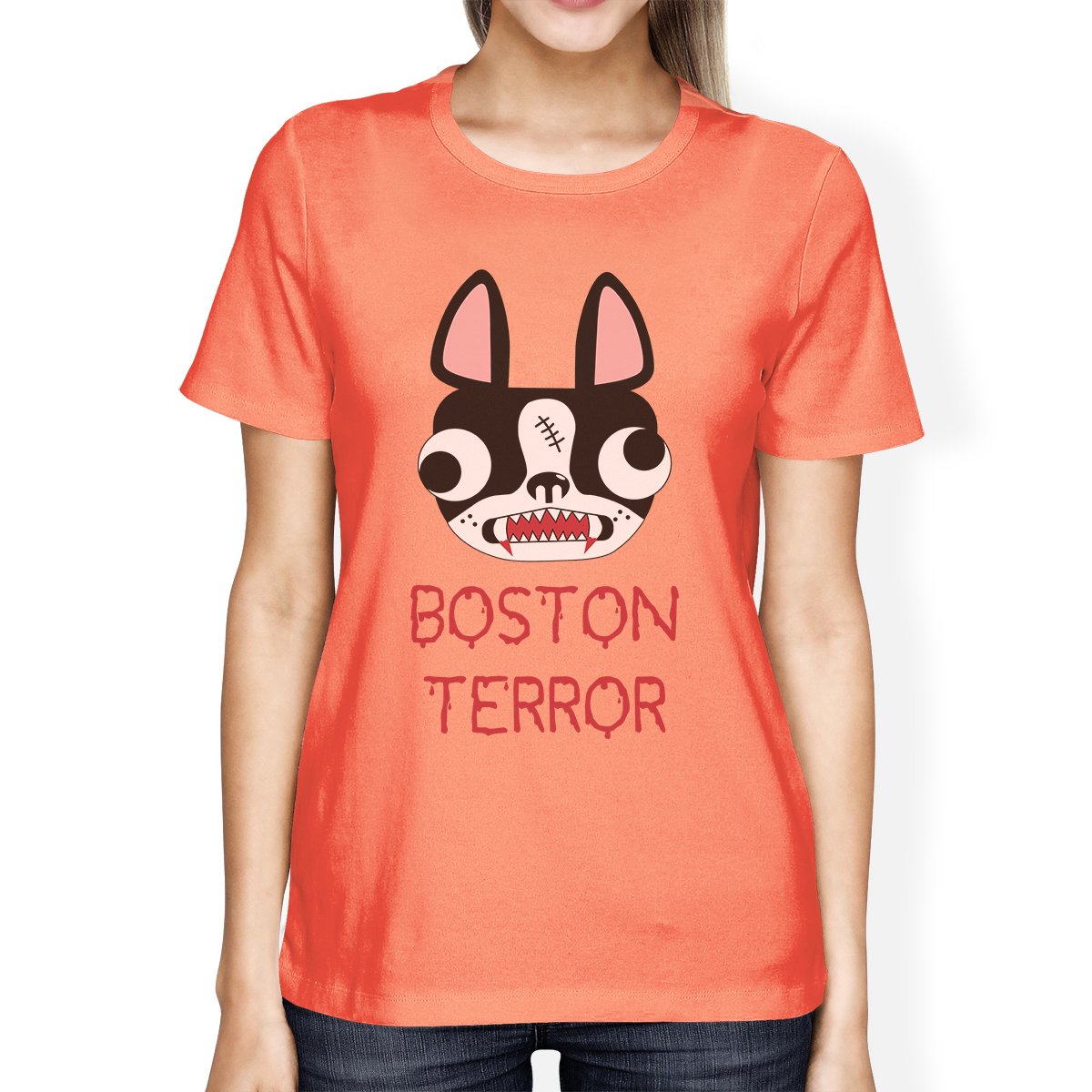 Boston Terror Terrier Womens Peach Shirt - 1 COLOR -