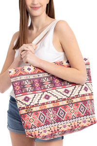 Thumbnail for Riah Fashion - Red Bean Aztec Pattern Tote Bag -