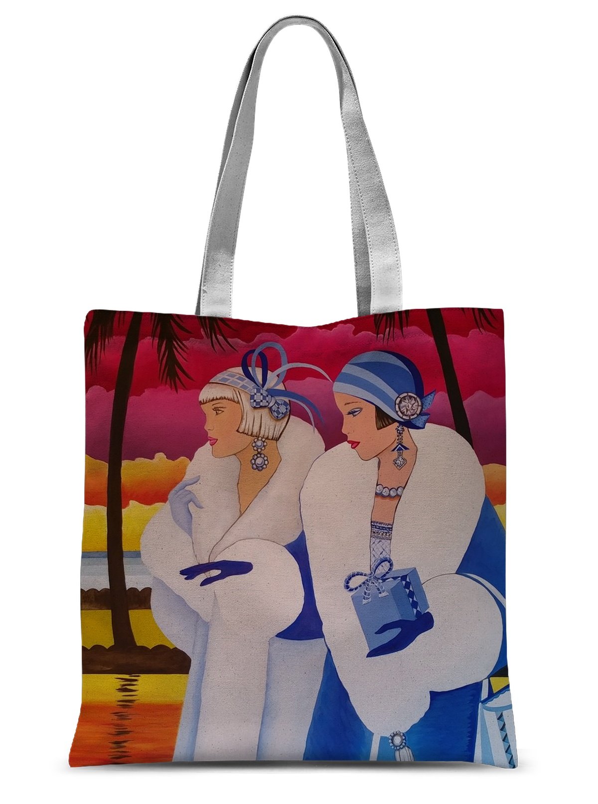 Sharon Tatem - Palm Beach Blue Art Deco Sublimation Tote Bag -