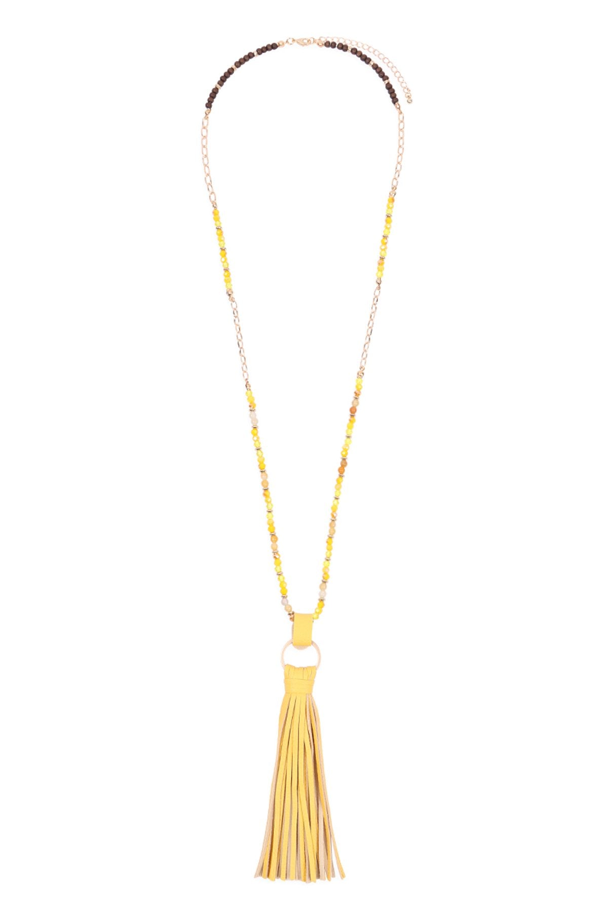 Riah Fashion - Leather Tassel Necklace - 8 COLORS -