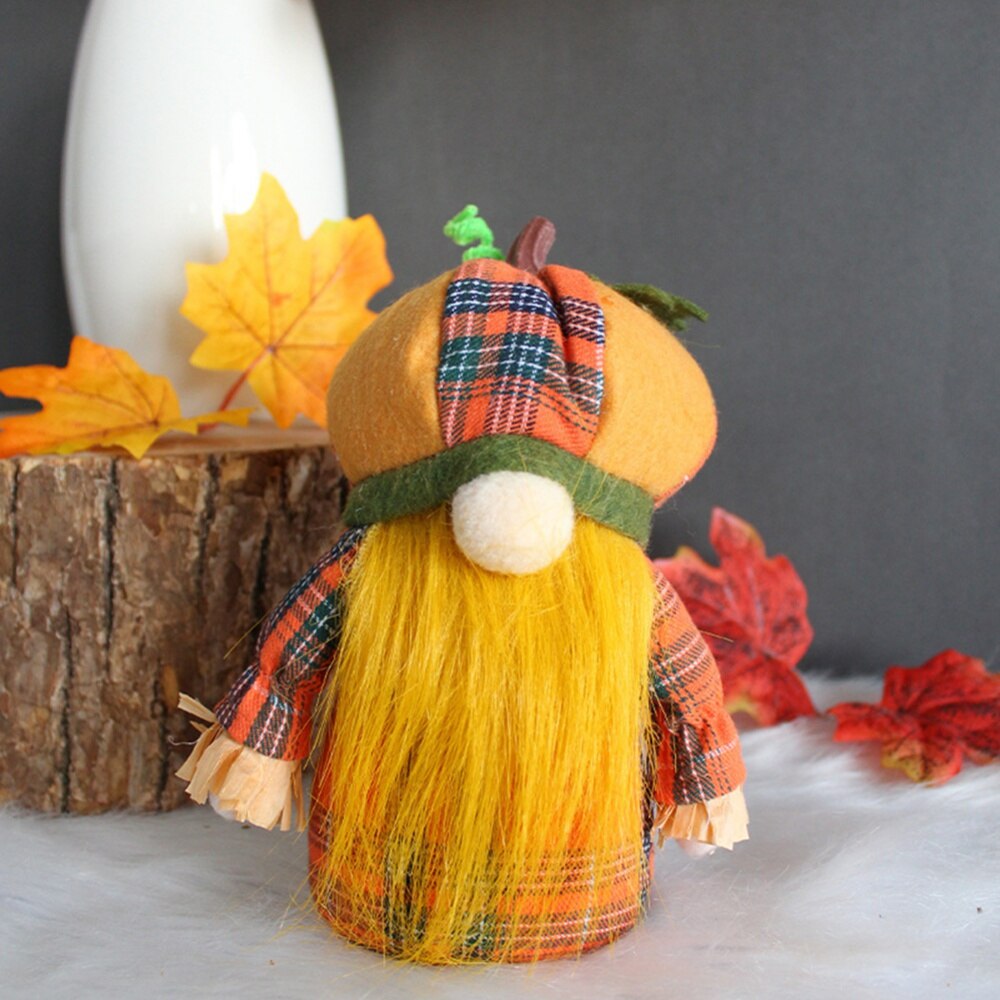 Fall Pumpkin Gnomes Handmade Fall Plush Swedish Gnomes - Ornaments Holiday Home Table Decorations Gifts - 7.87" - [14-20 DAY DELIVERY] -