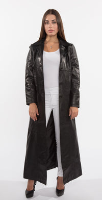 Thumbnail for Fadcloset - Ladies 3 Button Matrix Black Full Length Leather Coat - 1 COLOR -