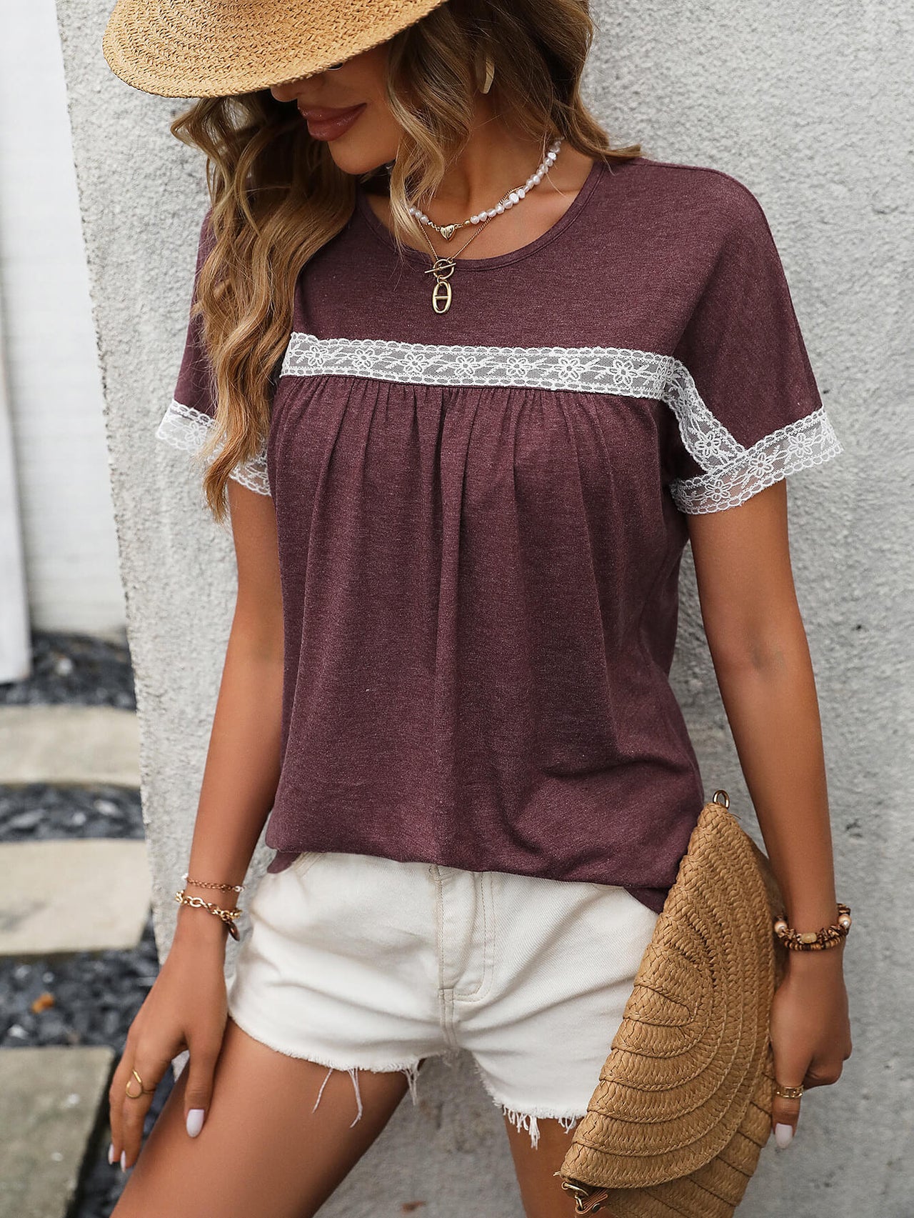 Contrast Round Neck Short Sleeve Tee - T - 3 COLORS -