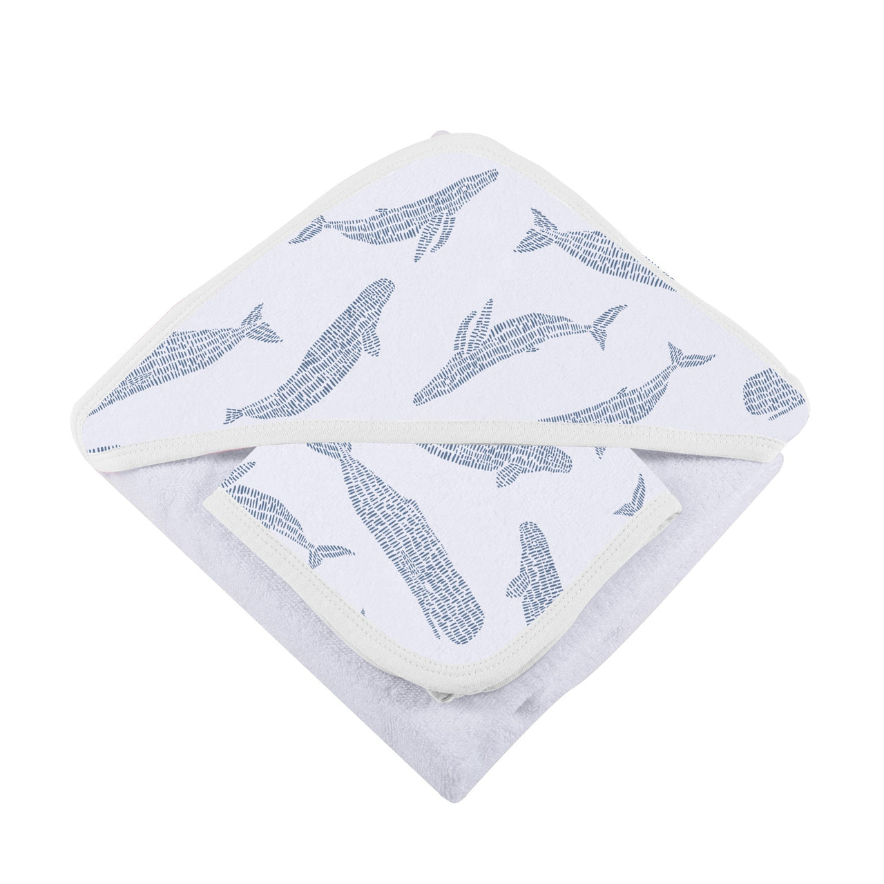 Blue Shadow Whales Bamboo Hooded Towel and Washcloth Set - 1 COLOR -