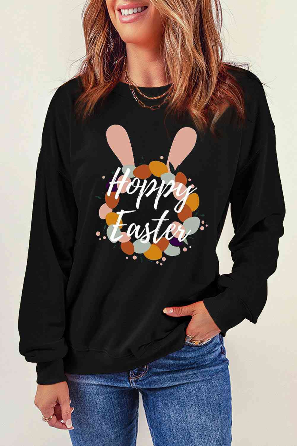 HOPPY EASTER Graphic Dropped Shoulder Sweatshirt - T - 1 COLOR -