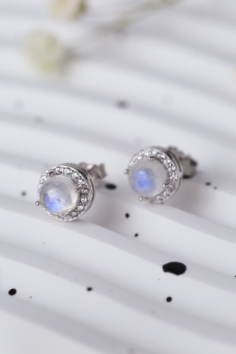 Natural Moonstone 925 Sterling Silver Stud Earrings - T - 2 FINISHES -