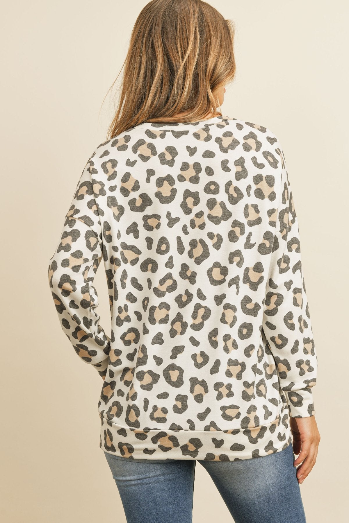 Riah Fashion - Kangaroo Pocket Long Sleeve Leopard Top - 2 COLORS -