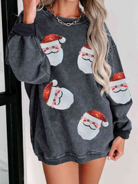 Thumbnail for Sequin Santa Patch Ribbed Sweatshirt - T - 2 COLORS -