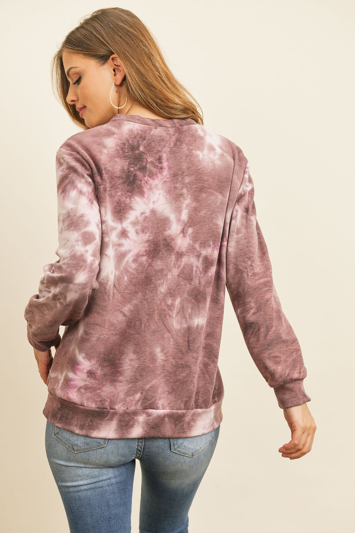 Riah Fashion - Tie Dye Long Sleeve Round Neck Top - 4 COLORS -