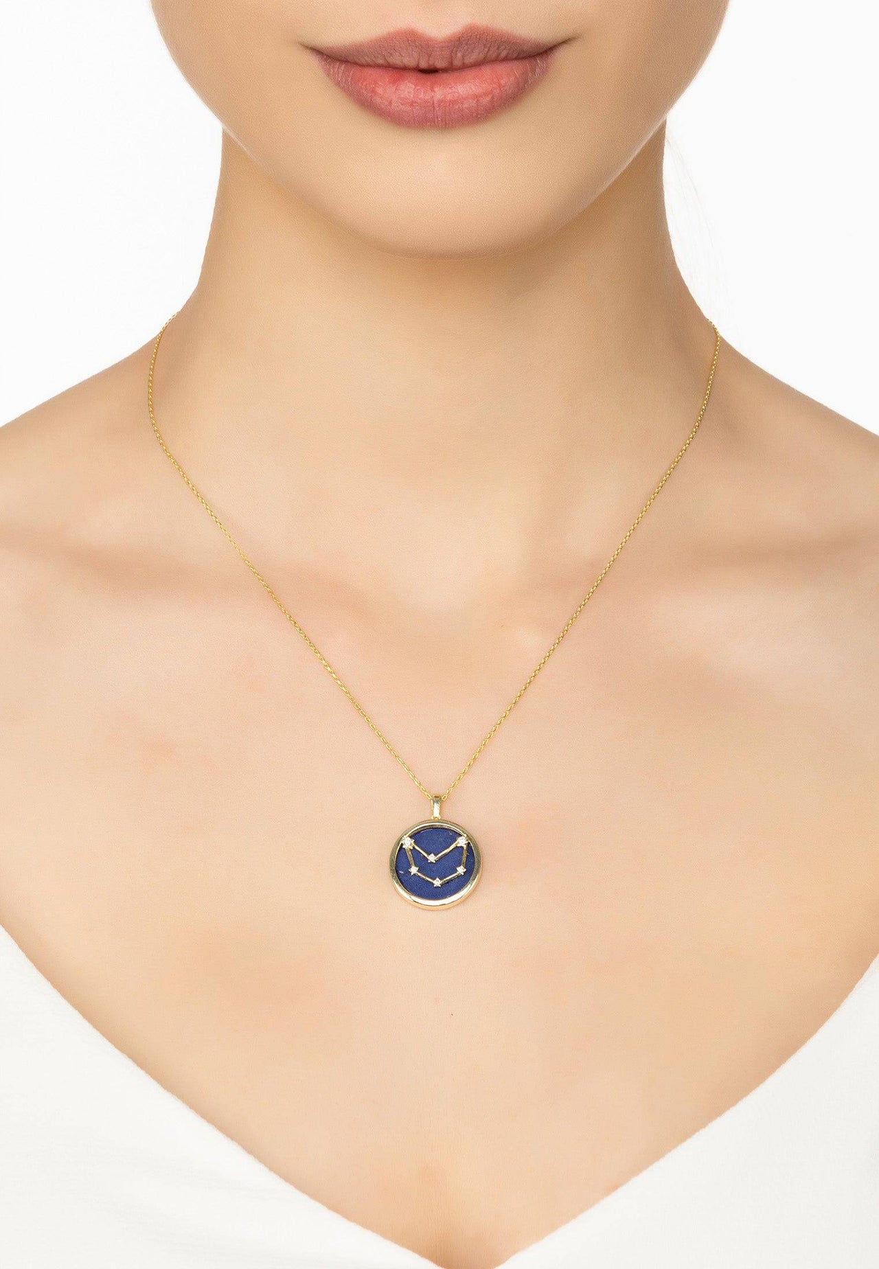 Zodiac Lapis Lazuli Gemstone Star Constellation Pendant Necklace Gold Capricorn -